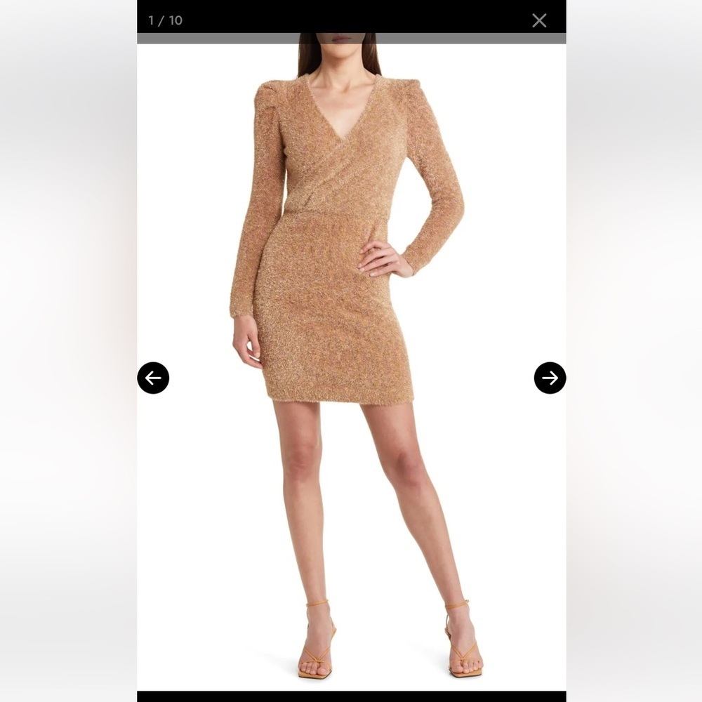 Adelyn Rae Metallic Camel Wrap Mini Dress Women’s Medium